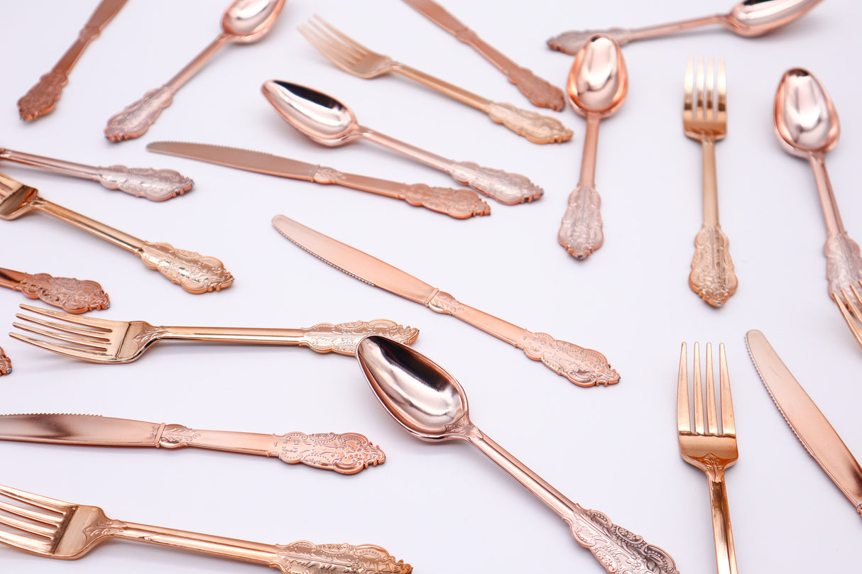 Classic Disposable Cutlery Set - Rose Gold - 24 pieces