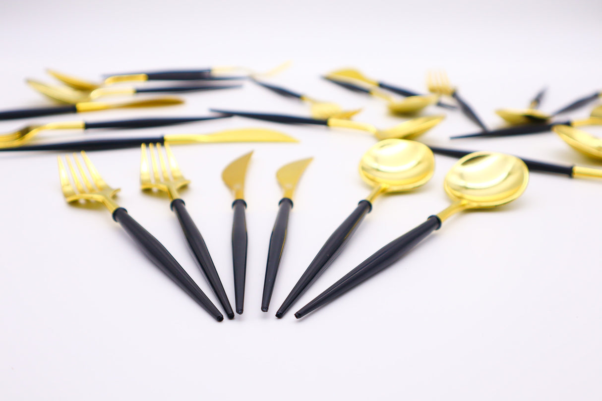 Black & Gold Modern Disposable Cutlery Set